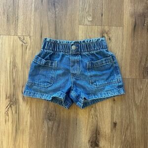 HM Girls Denim Shorts Medium Wash Paperbag Waist Elastic Pull On Size 5T